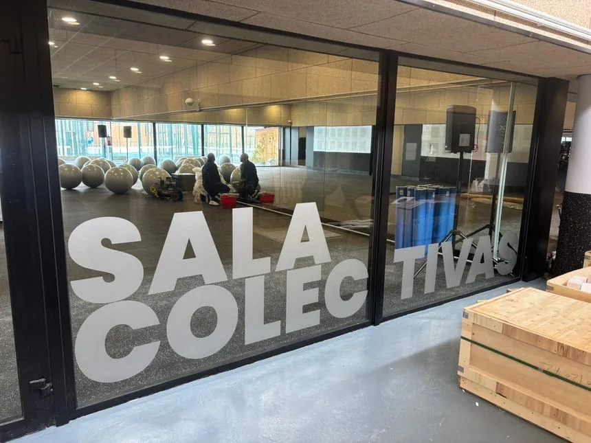 Vinilo de corte en cristal para despachos «Sala Colectivas».